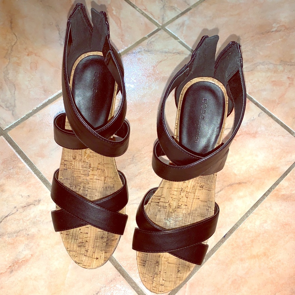 BCBG Black Cork Wedges